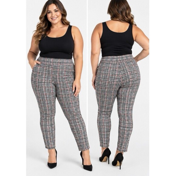 maze Pants - Maze Collection Levanta Cola Scuba Gray Black Plaid Slimming Pants Women 3X NWT